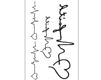 Heartbeat Temporary Tattoo | Fine Line Wrist ECG EKG Tattoo Sticker (5 Pcs)