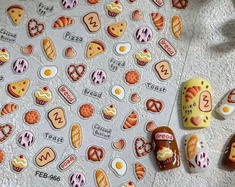 Dessert Nail Stickers, 5D Bakery Nail Decals