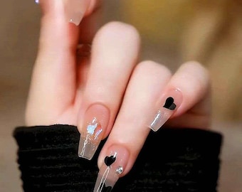 Nagelstickers met zwart hart, minimalistische liefdesnagelstickers
