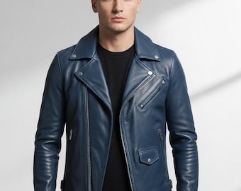 Mens Genuine Suede Leather Biker Jacket Handcrafted Midnight Blue Motorcycle Coat Slim Fit Casual Outerwear Custom Fit