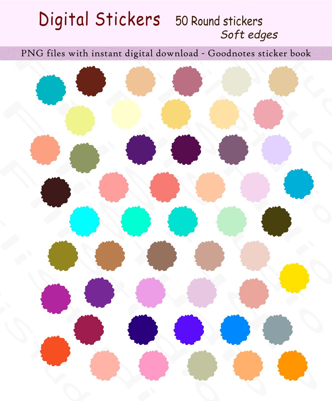 Tacky Edges 50 Round Sticky Notes | Soft Edges | Digital Stickers, PNG (digital ...