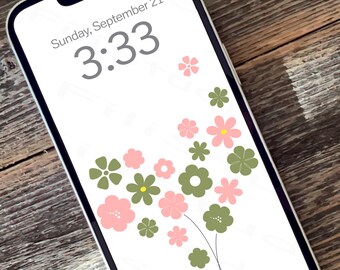 Fondo de pantalla digital minimalista / Apto para todas las pantallas / Fondo de pantalla para teléfono, computadora y tableta / Rosa verde floral