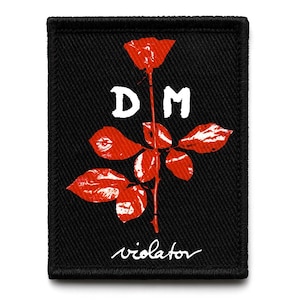 May include: Black patch featuring a red rose illustration with the letters "DM" in white above the rose. The word "violator" is written in white script below the rose. The patch has a black border.