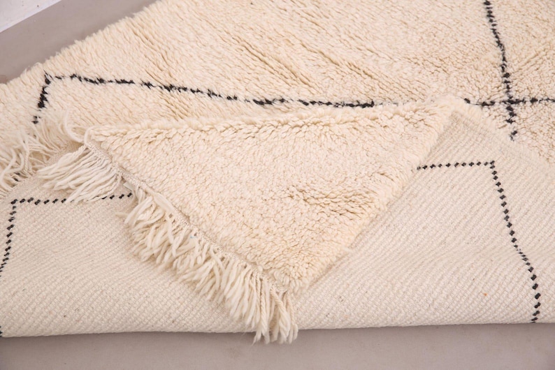 Hand Knotted Moroccan Rug, Ivory Black Diamond Pattern Rug, Minimalist ...