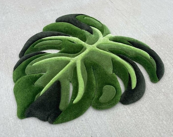 Hand Tufted Monstera Leaf Rug, Green Tropical Decor
