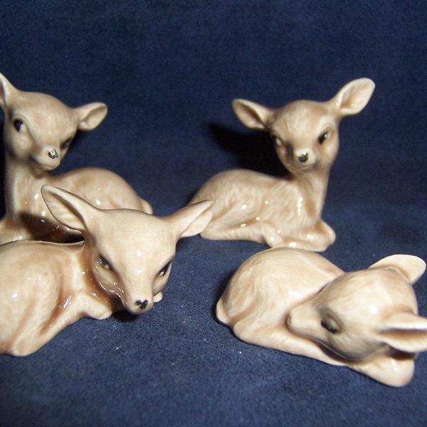 Set of 4 Very Cute Miniture Mini Ceramic Deers