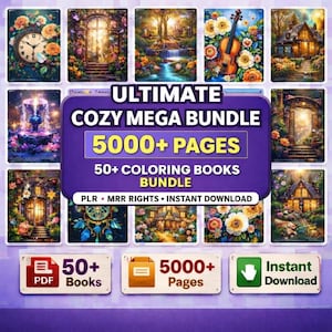 Coloring Book Bundle PDF Printable, 50 Books, 5000+ Pages, Cozy Designs (Digital Download)