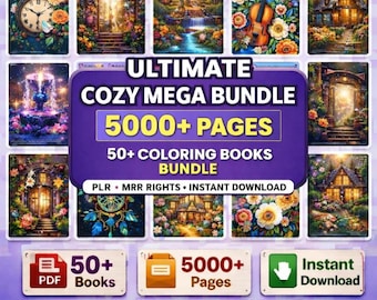 Coloring Book Bundle PDF Printable, 50 Books, 5000+ Pages, Cozy Designs (Digital Download)