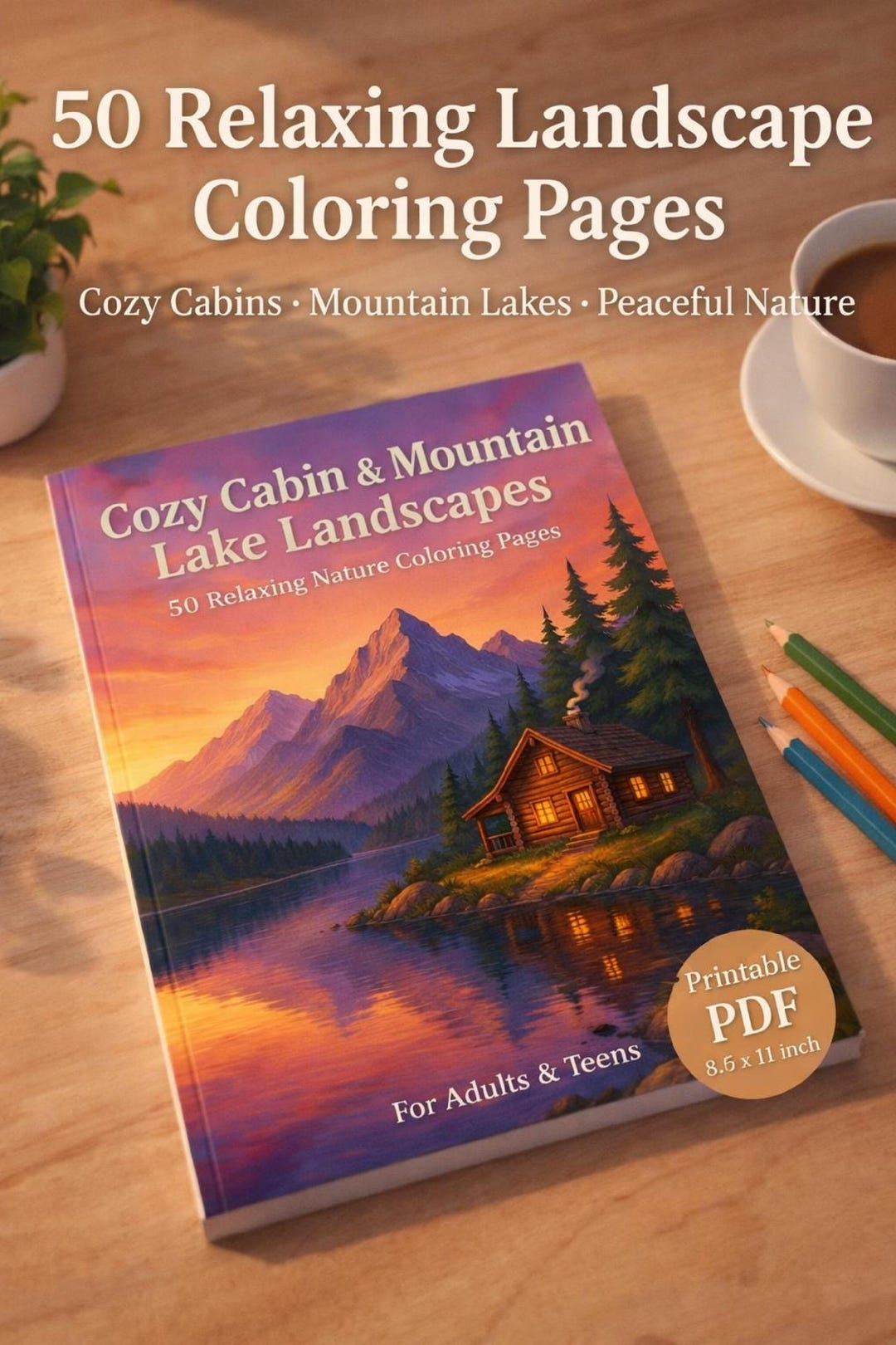 Cozy Cabin Mountain Lake Landscapes Coloring Book (digital Download) - Etsy