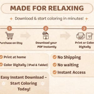 Fantasy Coloring Book Bundle infographic—purchase on Etsy, instant PDF download, print or color digitally.