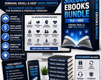 300K+ PLR MRR eBooks for Shopify, Resellable Digital Downloads, Build Your Digital Shop, Passive Income Products, Instant Download PDF