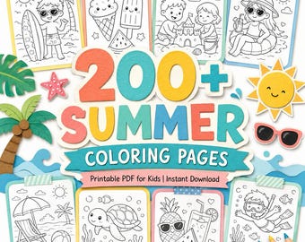 200+ Summer Beach Coloring Pages for Kids, Printable Activity Book (Instant Download)
