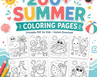 200+ Summer Coloring Pages, Printable PDF Activity Book (Instant Download)