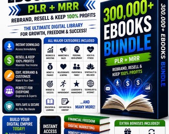 300K+ PLR MRR eBooks for Passive Income, Resellable Digital Bundle, Make Money Online, Side Hustle Business Kit, Instant Download PDF