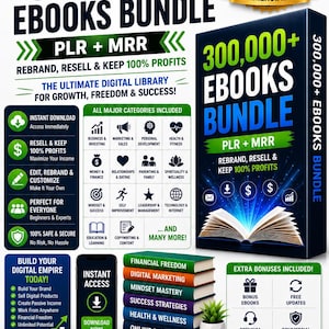 300K+ PLR MRR eBooks for Gumroad, Resellable Digital Bundle, Sell on Gumroad Starter Kit, Passive Income Instant Download PDF