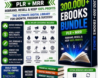 300K+ PLR MRR eBooks for Gumroad, Resellable Digital Bundle, Sell on Gumroad Starter Kit, Passive Income Instant Download PDF