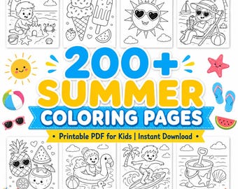 200+ Summer Coloring Pages Mega Bundle, Printable PDF for Kids (Instant Download)