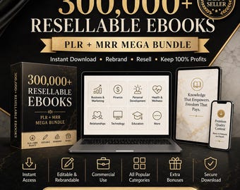 300,000+ PLR MRR eBooks Mega Bundle, Rebrandable Digital Products (Instant Download)