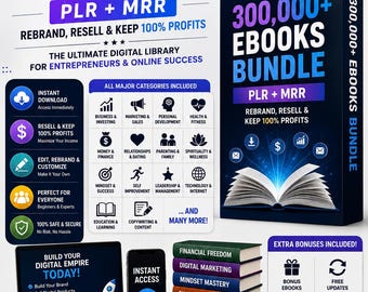 300,000+ PLR MRR eBooks Bundle, Digital Library for Entrepreneurs (PDF)