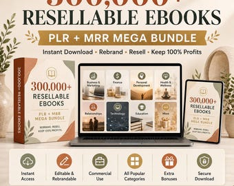 300,000+ PLR MRR eBooks Reseller Bundle, Master Resell Rights, All Niches (PDF Download)
