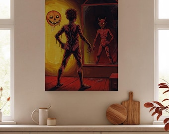 Spiegel Dämon Psychologischer Horror Leinwand Kunst, Gothic Scary Wand gerahmt