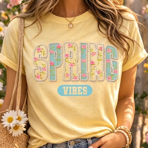 Spring vibes  Easter Floral PNG, Spring Typography with Pearls, Vintage Flower(sublimation design)