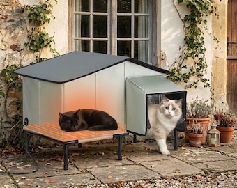 Heated Outdoor Cat House – Insulated Weatherproof Shelter with Heating Pad (Large)