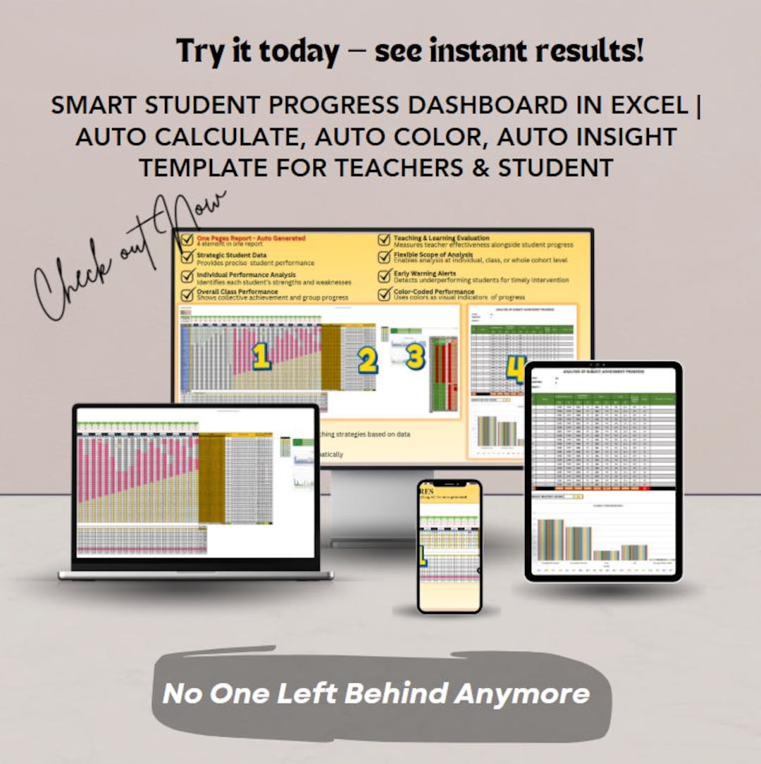 Student Progress Dashboard in Excel | Auto Calculate Template - Etsy
