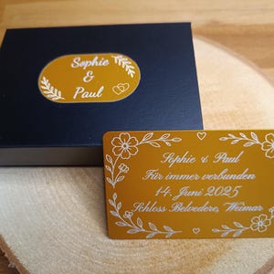 Exklusive Hochzeitsgeschenk Box | Personalisierte Erinnerungsbox mit QR-Code | Lasergravierte Metallkarte Gold/Rosegold | Gastgeschenk