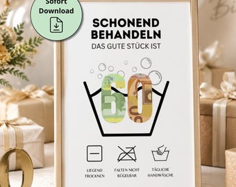Geldgeschenk 60. Geburtstag | schonend behandeln | 60 Jahre | lustige Last Minute Geschenkidee | DIY Geschenk | Sofort Download Digital PDF
