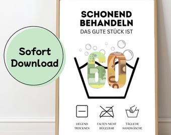 Regalo en efectivo para un 60 cumpleaños | Cuidado | 60 años | Idea divertida de regalo de última hora | Regalo DIY | Descarga instantánea de PDF digital