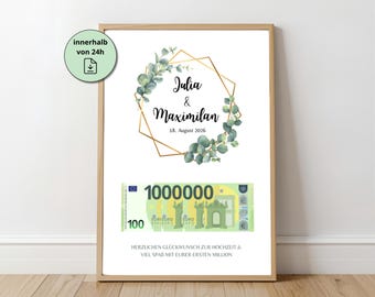 Regalo de boda personalizado en dinero | Primer millón | Para quienes se casan | Idea de regalo de última hora para los novios | Regalo hecho a mano | Descarga digital