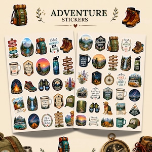 Adventure Sticker Pack, Hiking Stickers, Camping Stickers, Nature Stickers, Outdoor Stickers, Travel Stickers, Journal Stickers