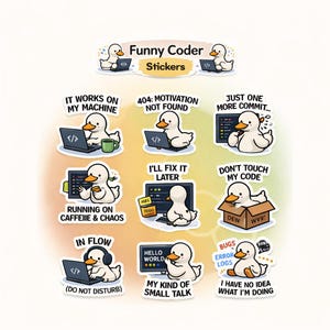 Adesivos de ganso programador, adesivos de programador, adesivos de desenvolvedor, adesivos de humor sobre programação, adesivos para laptop, adesivos de pato engraçados