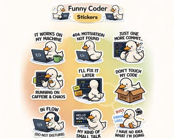 Funny Coder Duck Stickers, Programmer Humor, Laptop Decals (Die-Cut)