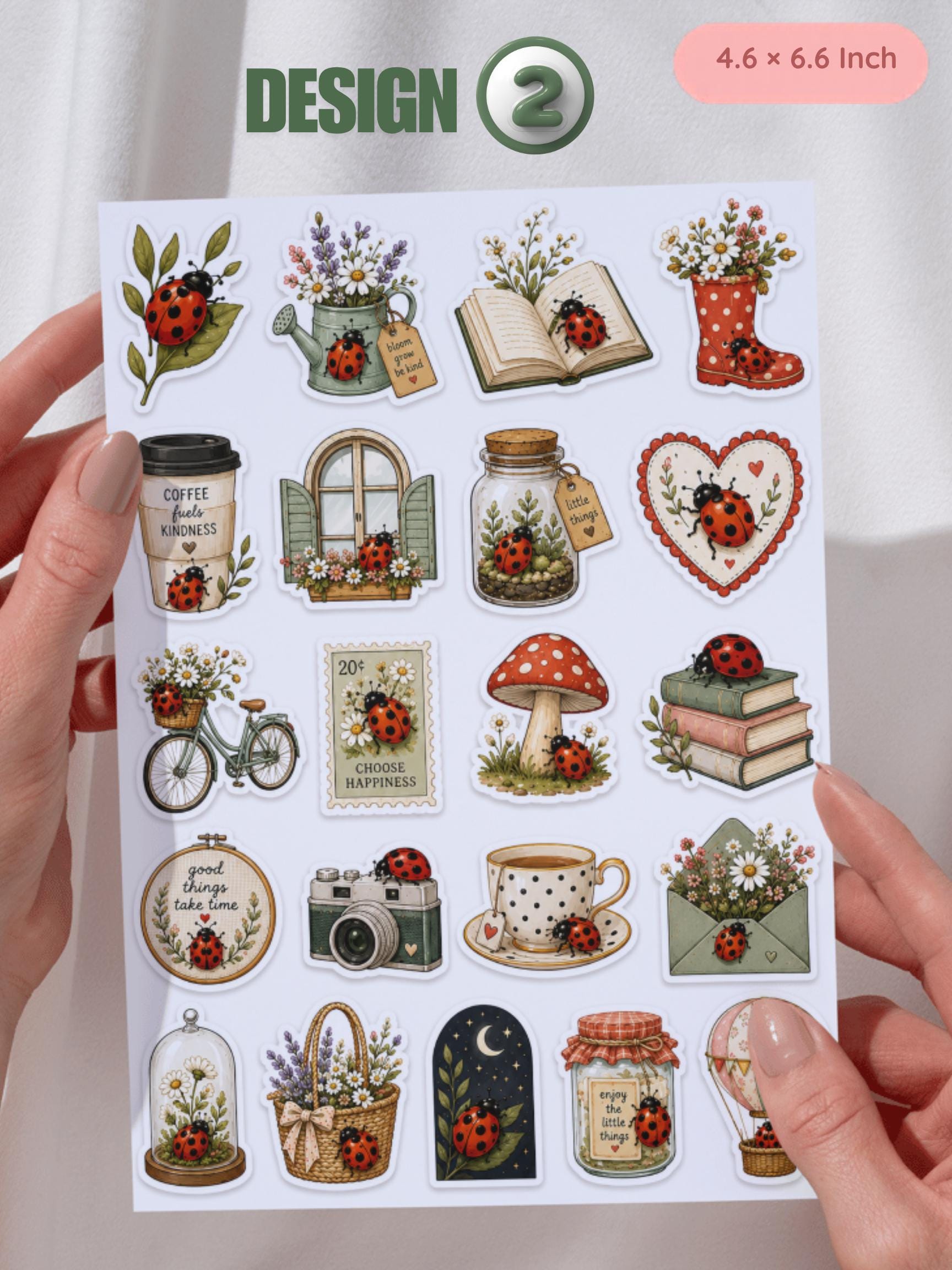 Ladybug Sticker Pack, Cottagecore Sticker Bundle, Cute Ladybug Stickers ...