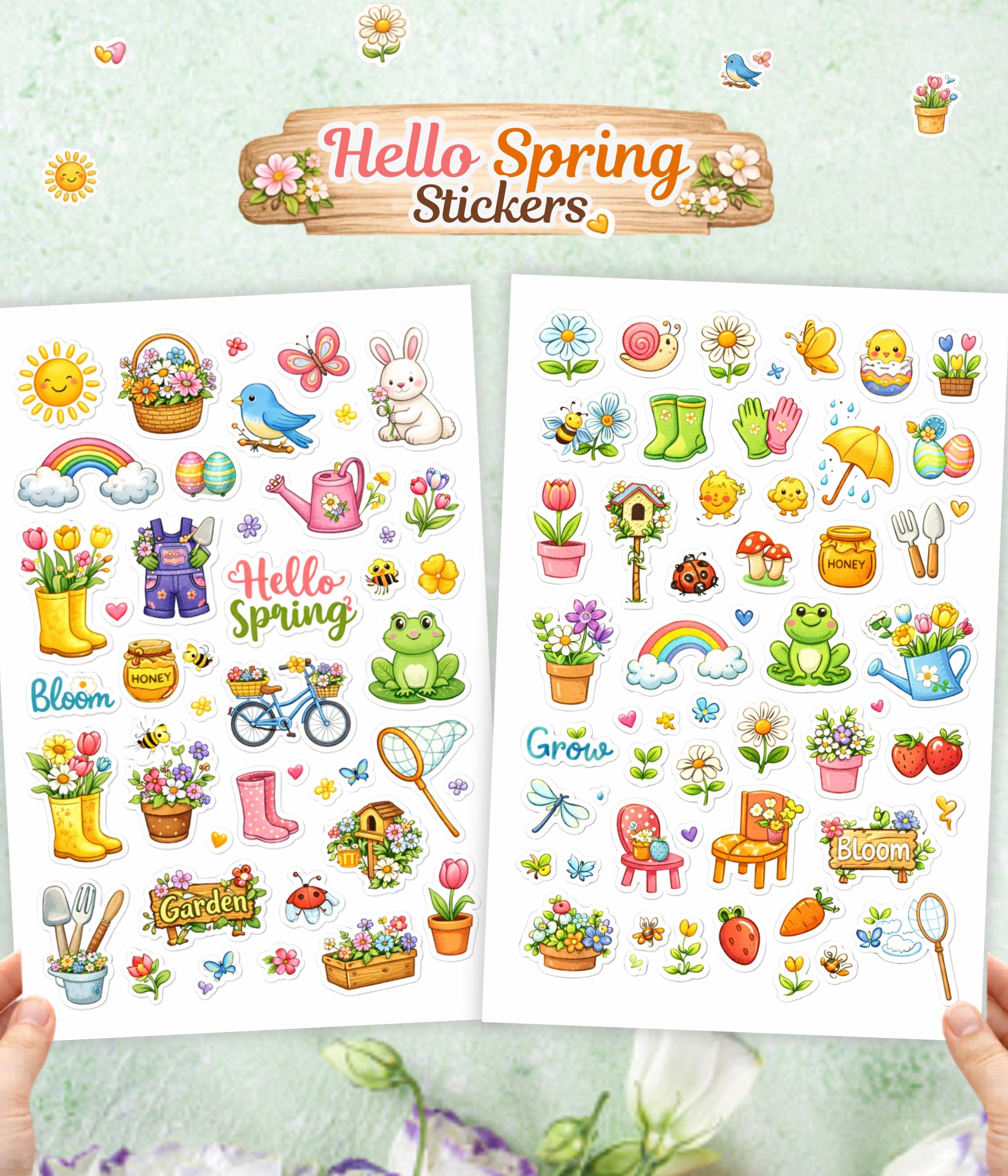 Spring Season Sticker Spring Garden Stickers, Planner Decals, Floral & Bunny Art, Summer ...