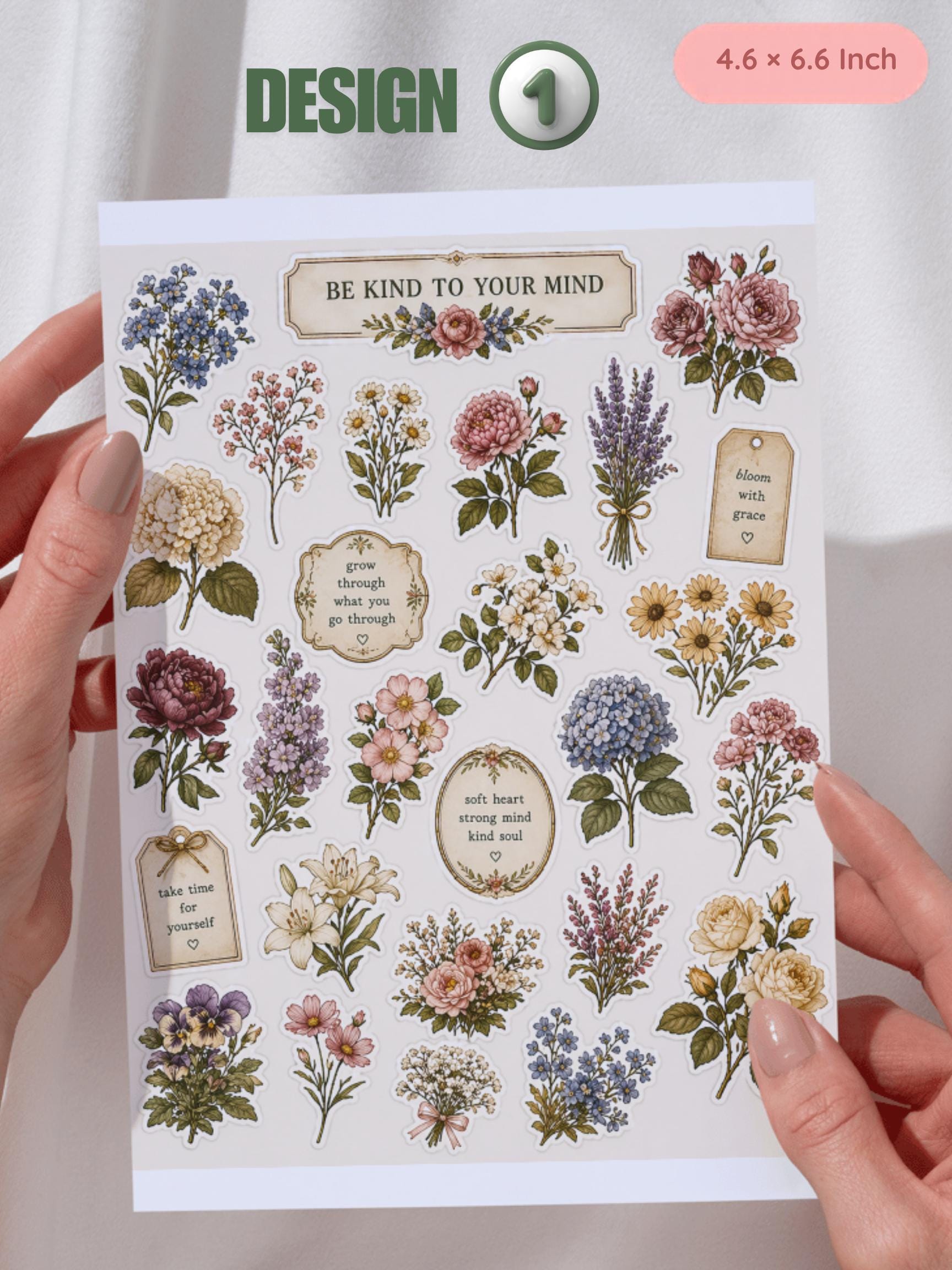 Flower Stickers Pack, Botanical Journal Decor, Cottagecore Planner ...