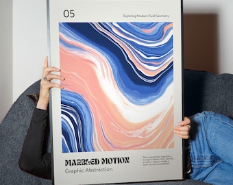 Marble Pattern Abstract Poster – Blue Sand Fluid Art | Marbled Motion (Digital Download)