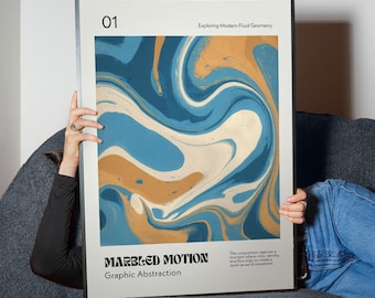 Marble Pattern Abstract Poster – Blue Sand Fluid Art | Marbled Motion (Digital Download)