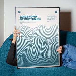 Waveform Structures Teal – plakat z minimalistyczną grafiką liniową, abstrakcyjna grafika ścienna z falami (do pobrania w wersji cyfrowej)