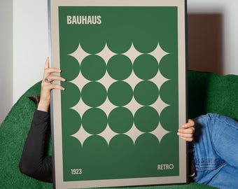 Bauhaus Modular Circles Poster – Forest Green & Cream Color Study (Digital Download)