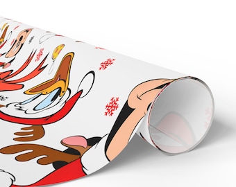 Papel de regalo con personajes navideños de Disney / Estampado navideño de Mickey, Minnie y Donald
