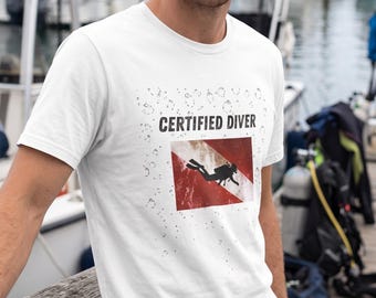 Camiseta de buceo certificada, camiseta con la bandera de buceo, mezcla de algodón, corte unisex.