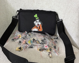 New Embroidery Goofy Pin Book Bag Fanny Pack Shoulder Bag Starter Set w/ 20 Official Disney Trading Pins & Disney Character Lanyard
