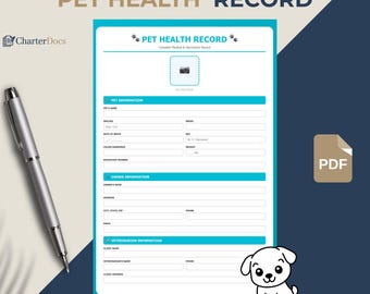 Pet Health Record Template PDF | Dog Vaccination Log Printable | Vet Visit Planner US Letter |