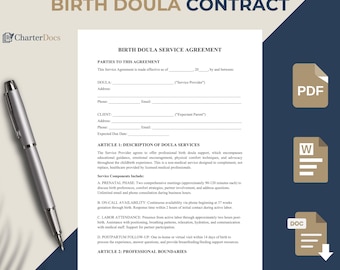 Birth Doula Contract Template | US Letter | Editable Word Google Docs