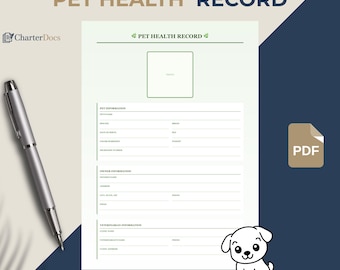 Pet Health Record Template -  Printable Medical Documentation for Dogs & Cats