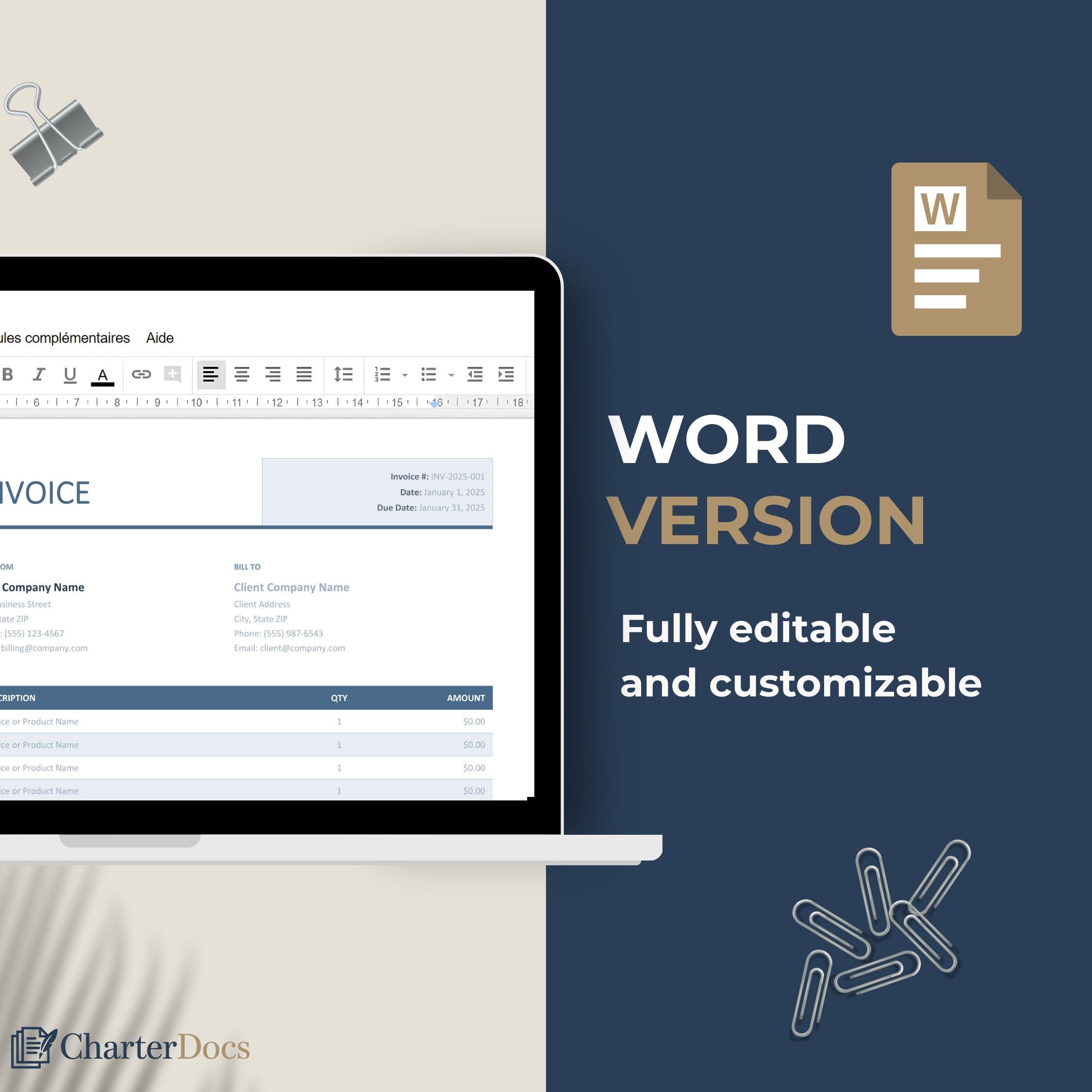 Invoice Template Canva Word | Editable Business Invoice | US Letter ...