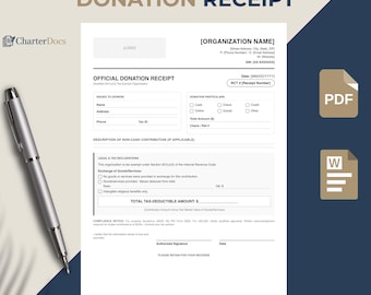 501c3 Donation Receipt Single Page, Editable Nonprofit Receipt Template, Church Donation Form, Charity Tax Receipt Word PDF US Letter